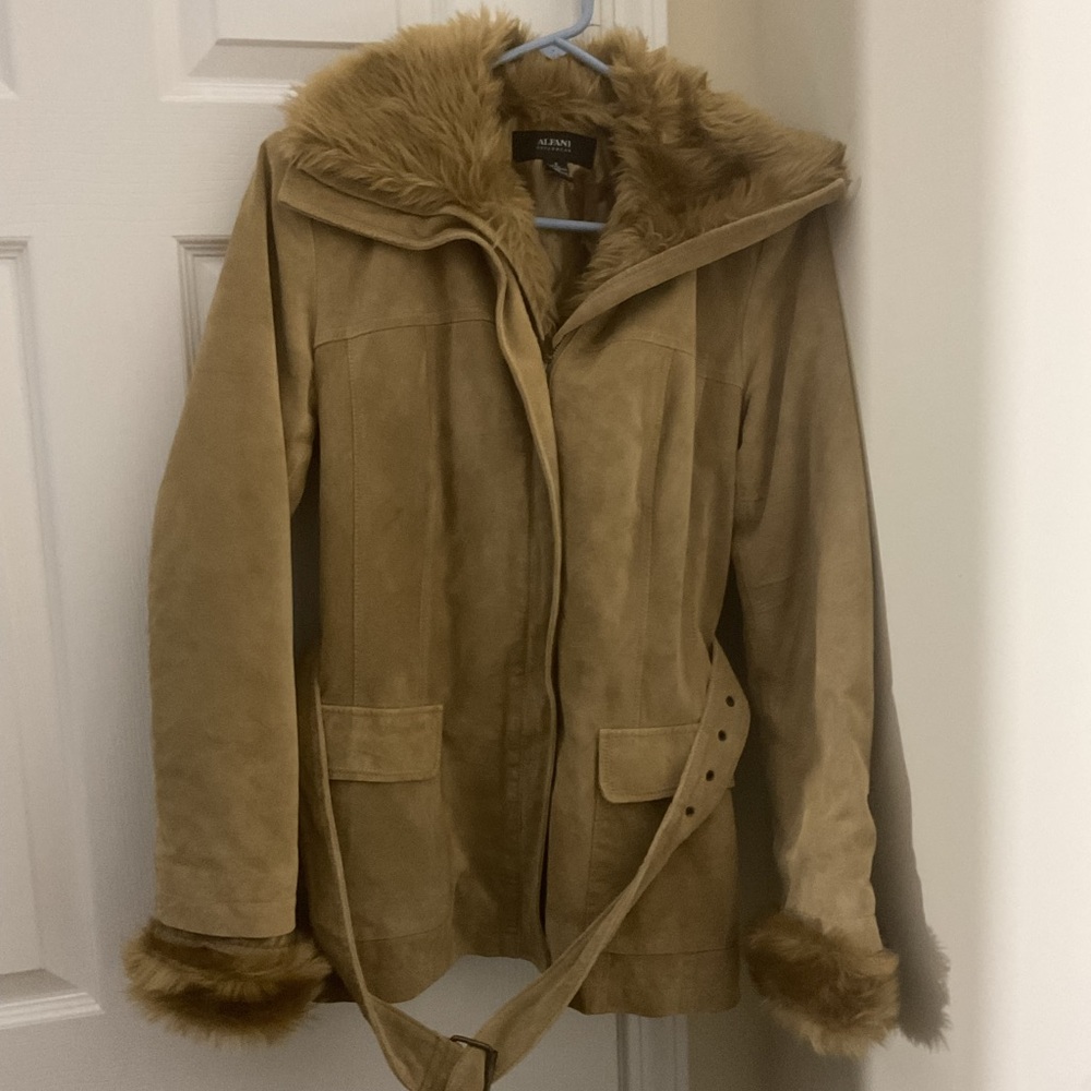 Alfani Camel Faux Fur Teddy Jacket